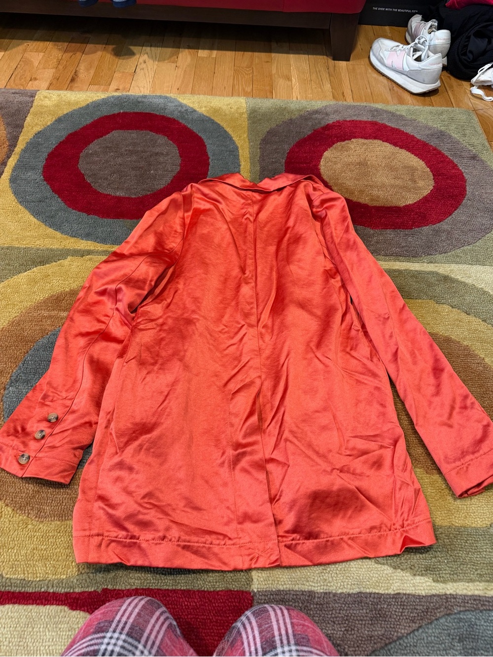 Free People Orange Shiny Satin Long Blazer Jacket Coat Women’s Size Small - Picture 3 of 3